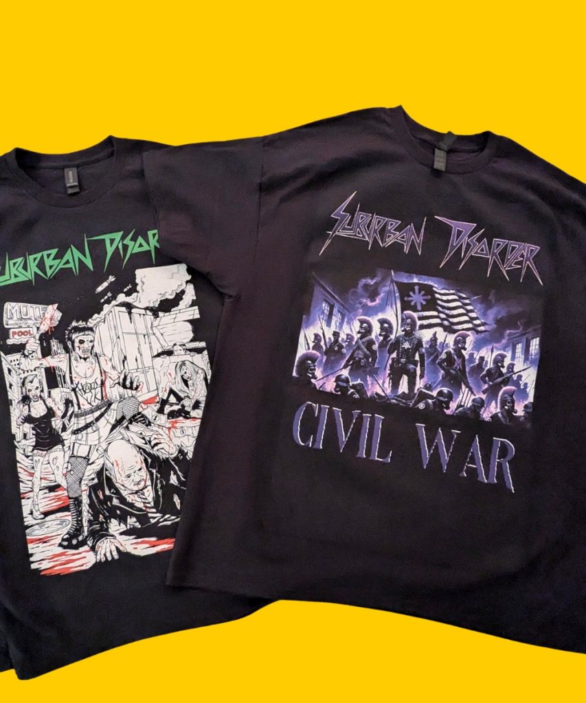 Black Suburban Disorder band t-shirts printed by PrinteeClub – custom t-shirt printing in Montreal